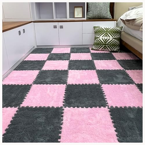 50-teiliger Plüschschaum-Bodenmatten-Puzzle-Teppich, 12x12 Zoll Dick, 0,4 Zoll Eva-Schaum-Puzzle-Bodenfliesen Mit Rand,(Pink+Gray) von NMVAWIPT
