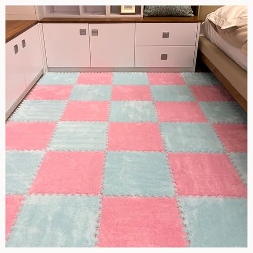 50-teiliger Plüschschaum-Bodenmatten-Puzzle-Teppich, 12x12 Zoll Dick, 0,4 Zoll Eva-Schaum-Puzzle-Bodenfliesen Mit Rand,(Pink+Light Blue) von NMVAWIPT