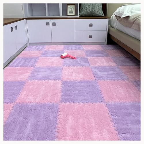 50-teiliger Plüschschaum-Bodenmatten-Puzzle-Teppich, 12x12 Zoll Dick, 0,4 Zoll Eva-Schaum-Puzzle-Bodenfliesen Mit Rand,(Pink+Purple) von NMVAWIPT