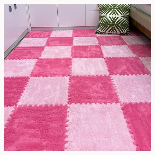 50-teiliger Plüschschaum-Bodenmatten-Puzzle-Teppich, 12x12 Zoll Dick, 0,4 Zoll Eva-Schaum-Puzzle-Bodenfliesen Mit Rand,(Pink+Rose Red) von NMVAWIPT