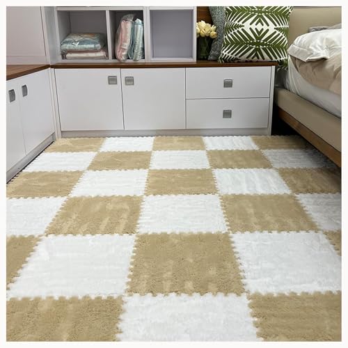 50-teiliger Plüschschaum-Bodenmatten-Puzzle-Teppich, 12x12 Zoll Dick, 0,4 Zoll Eva-Schaum-Puzzle-Bodenfliesen Mit Rand,(White+Apricot) von NMVAWIPT