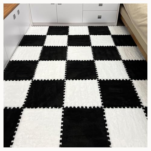 50-teiliger Plüschschaum-Bodenmatten-Puzzle-Teppich, 12x12 Zoll Dick, 0,4 Zoll Eva-Schaum-Puzzle-Bodenfliesen Mit Rand,(White+Black) von NMVAWIPT