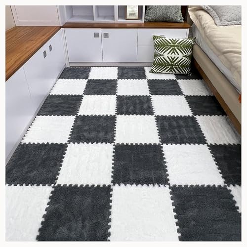 50-teiliger Plüschschaum-Bodenmatten-Puzzle-Teppich, 12x12 Zoll Dick, 0,4 Zoll Eva-Schaum-Puzzle-Bodenfliesen Mit Rand,(White+Gray) von NMVAWIPT