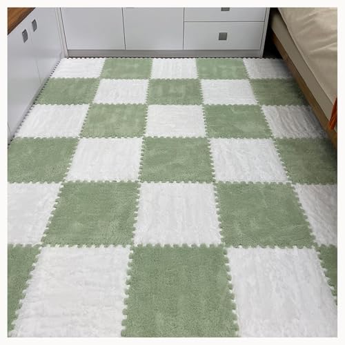 50-teiliger Plüschschaum-Bodenmatten-Puzzle-Teppich, 12x12 Zoll Dick, 0,4 Zoll Eva-Schaum-Puzzle-Bodenfliesen Mit Rand,(White+Green) von NMVAWIPT