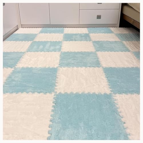 50-teiliger Plüschschaum-Bodenmatten-Puzzle-Teppich, 12x12 Zoll Dick, 0,4 Zoll Eva-Schaum-Puzzle-Bodenfliesen Mit Rand,(White+Light Blue) von NMVAWIPT