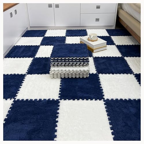 50-teiliger Plüschschaum-Bodenmatten-Puzzle-Teppich, 12x12 Zoll Dick, 0,4 Zoll Eva-Schaum-Puzzle-Bodenfliesen Mit Rand,(White+Navy Blue) von NMVAWIPT