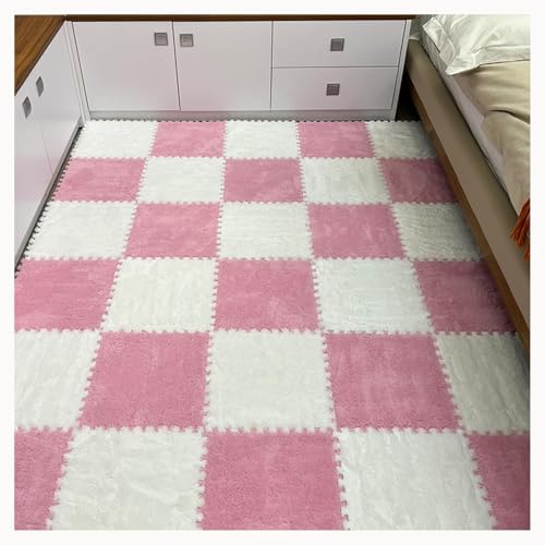 50-teiliger Plüschschaum-Bodenmatten-Puzzle-Teppich, 12x12 Zoll Dick, 0,4 Zoll Eva-Schaum-Puzzle-Bodenfliesen Mit Rand,(White+Pink) von NMVAWIPT