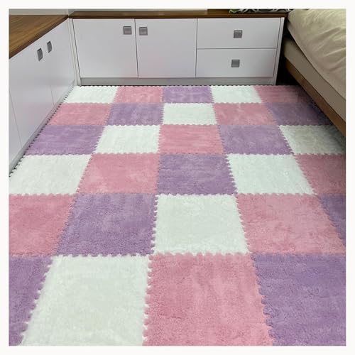 50-teiliger Plüschschaum-Bodenmatten-Puzzle-Teppich, 12x12 Zoll Dick, 0,4 Zoll Eva-Schaum-Puzzle-Bodenfliesen Mit Rand,(White+Pink+Purple) von NMVAWIPT