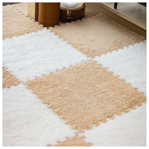6 Stück 12 X 12 Zoll Große Plüsch-Puzzle-Schaumstoff-Bodenmatten for Die Dekoration Im Wohnzimmer Und Schlafzimmer, Weiche, Flauschige Teppichfliesen(Apricot+White) von NMVAWIPT