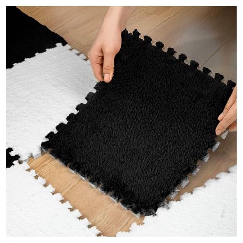 6 Stück 12 X 12 Zoll Große Plüsch-Puzzle-Schaumstoff-Bodenmatten for Die Dekoration Im Wohnzimmer Und Schlafzimmer, Weiche, Flauschige Teppichfliesen(Black) von NMVAWIPT