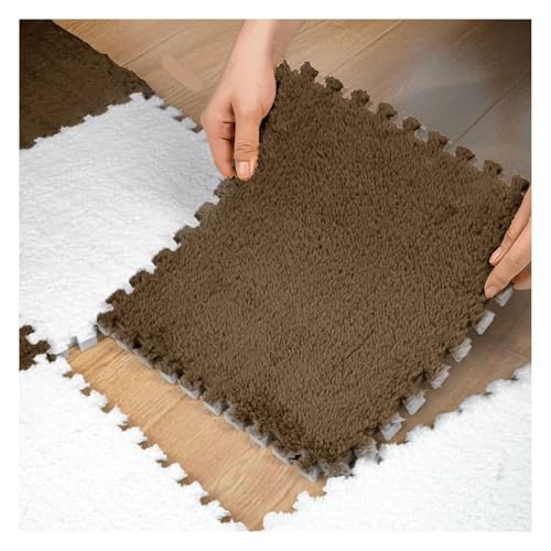 6 Stück 12 X 12 Zoll Große Plüsch-Puzzle-Schaumstoff-Bodenmatten for Die Dekoration Im Wohnzimmer Und Schlafzimmer, Weiche, Flauschige Teppichfliesen(Dark Brown) von NMVAWIPT