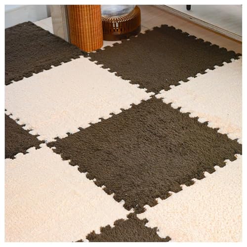 6 Stück 12 X 12 Zoll Große Plüsch-Puzzle-Schaumstoff-Bodenmatten for Die Dekoration Im Wohnzimmer Und Schlafzimmer, Weiche, Flauschige Teppichfliesen(Dark Brown+Apricot) von NMVAWIPT