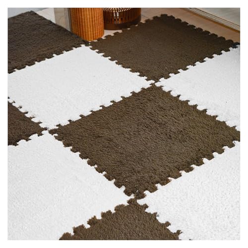 6 Stück 12 X 12 Zoll Große Plüsch-Puzzle-Schaumstoff-Bodenmatten for Die Dekoration Im Wohnzimmer Und Schlafzimmer, Weiche, Flauschige Teppichfliesen(Dark Brown+White) von NMVAWIPT