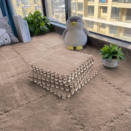 6-teiliges Plüsch-Puzzle, rutschfeste Bodenmatte Aus Schaumstoff, Gefliest, 23,6 X 23,6 Zoll, Weicher Puzzle-Teppich, Spielmatte for Das Zimmer(Camel) von NMVAWIPT