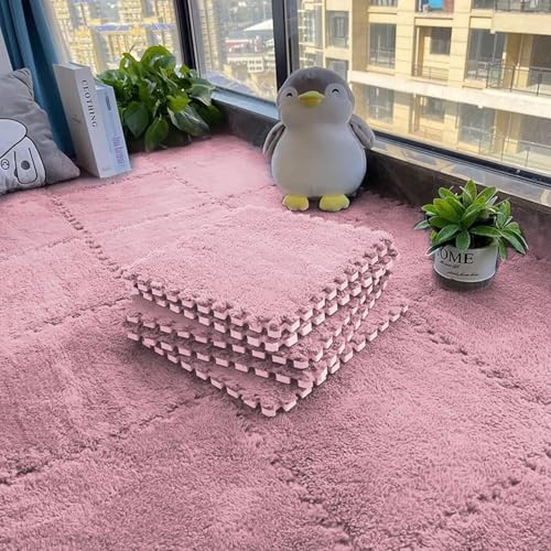 6-teiliges Plüsch-Puzzle, rutschfeste Bodenmatte Aus Schaumstoff, Gefliest, 23,6 X 23,6 Zoll, Weicher Puzzle-Teppich, Spielmatte for Das Zimmer(Pink) von NMVAWIPT