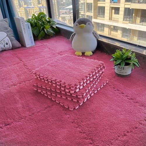 6-teiliges Plüsch-Puzzle, rutschfeste Bodenmatte Aus Schaumstoff, Gefliest, 23,6 X 23,6 Zoll, Weicher Puzzle-Teppich, Spielmatte for Das Zimmer(Rose) von NMVAWIPT