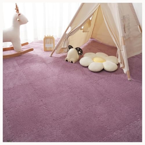 60 Stück Ineinander Greifende Plüschteppichfliesen, 0,4 Zoll Dicke Puzzle-Bodenmatte Mit Quadraten(Gray Purple) von NMVAWIPT