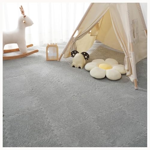 60 Stück Ineinander Greifende Plüschteppichfliesen, 0,4 Zoll Dicke Puzzle-Bodenmatte Mit Quadraten(Light Gray) von NMVAWIPT