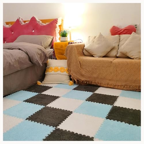 60 Stück Ineinander Greifende Schaumstoff-Teppichfliesen Mit Rand, 12 X 12 Zoll, Weiche, rutschfeste Spielmatte, Flächenteppiche for Das Spielzimmer(White+Gray+Sky Blue) von NMVAWIPT
