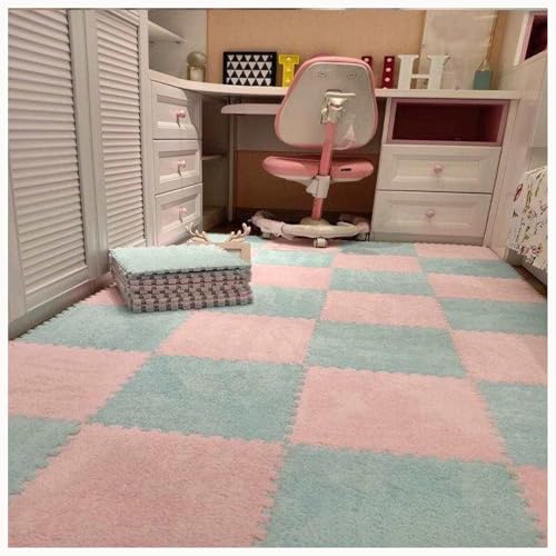 60 Stück Ineinander Greifende Teppichfliesen, 30 X 30 X 1 cm, Quadratische, Weiche, Flauschige Teppich-Puzzlematten, rutschfeste, Waschbare Schaumstoff-Bodenmatte(Pink+Light Blue) von NMVAWIPT