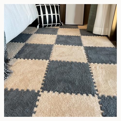60 Stück Plüsch-Bodenmatten Aus Rutschfestem Schaumstoff for Spielzimmer Und Wohnzimmer, 30 X 30 X 1 cm, Zotteliger Ineinandergreifender Schaumstoffteppich(Apricot+Gray) von NMVAWIPT