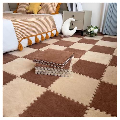 60 Stück – Plüsch-Schaumstoff-Fußmatten, 0,4 Zoll Dicke, Flauschige, Quadratische Ineinandergreifende Schaumstoff-Teppichfliesen, Puzzlematte for Bodenschutz(Coffee+Camel) von NMVAWIPT