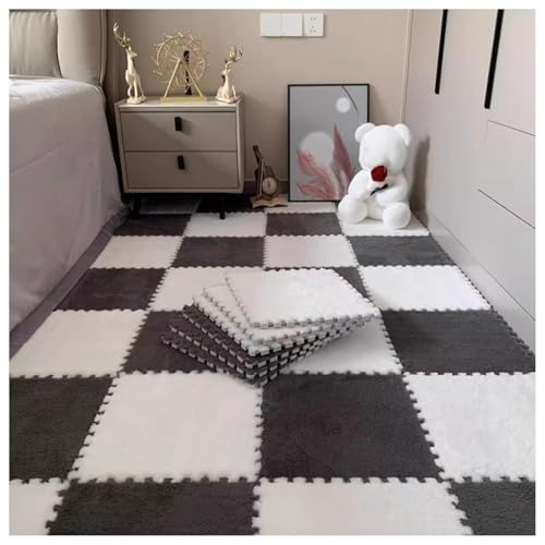 60 Stück – Plüsch-Schaumstoff-Fußmatten, 0,4 Zoll Dicke, Flauschige, Quadratische Ineinandergreifende Schaumstoff-Teppichfliesen, Puzzlematte for Bodenschutz(Light Gray+White) von NMVAWIPT