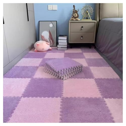 60 Stück – Plüsch-Schaumstoff-Fußmatten, 0,4 Zoll Dicke, Flauschige, Quadratische Ineinandergreifende Schaumstoff-Teppichfliesen, Puzzlematte for Bodenschutz(Light Purple+Pink) von NMVAWIPT