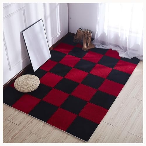 60 Stück Zottelige Ineinandergreifende Schaumstoff-Teppichfliesen, 12 X 12 Zoll Große Teppich-Puzzlematten for Bodenschutz(Red+Black) von NMVAWIPT