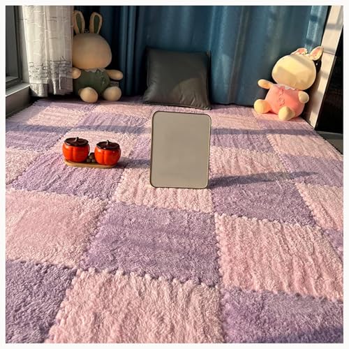 60 X 60 X 1 cm, Flauschiger Puzzle-Spielteppich for Wohnzimmer, Schlafzimmer, 12 Stück Bodenmattenfliesen Aus Plüschschaum, Ineinander Greifende Teppichfliesen(Purple+Pink) von NMVAWIPT