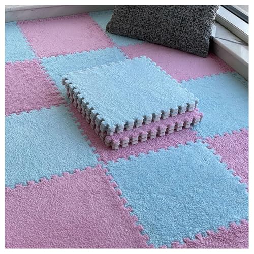 8 Ineinander Greifende Teppichfliesen, 30 cm Quadratische Bodenfliesenmatte Aus Plüschschaum, Dicke, Flauschige Teppiche, Puzzle-Spielmatte(Blue+Pink,0.6cm) von NMVAWIPT