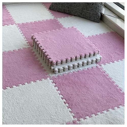 8 Ineinander Greifende Teppichfliesen, 30 cm Quadratische Bodenfliesenmatte Aus Plüschschaum, Dicke, Flauschige Teppiche, Puzzle-Spielmatte(Pink+White,0.6cm) von NMVAWIPT