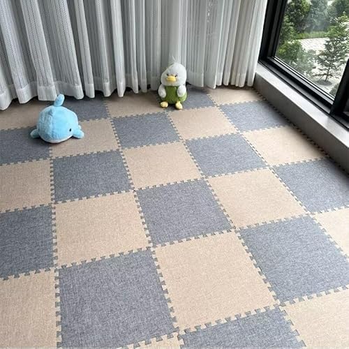 8 Stück 11,8 X 11,8 Zoll Weiche Puzzle-Schaumstoff-Bodenmatte Aus Leinen, rutschfeste Puzzle-Teppich-Spielmatte for Das Zimmer(Blue+Camel) von NMVAWIPT