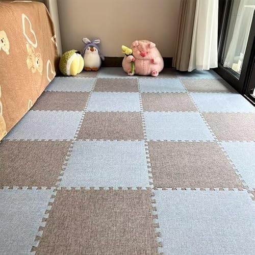 8 Stück 11,8 X 11,8 Zoll Weiche Puzzle-Schaumstoff-Bodenmatte Aus Leinen, rutschfeste Puzzle-Teppich-Spielmatte for Das Zimmer(Blue+Grey) von NMVAWIPT
