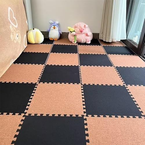 8 Stück 11,8 X 11,8 Zoll Weiche Puzzle-Schaumstoff-Bodenmatte Aus Leinen, rutschfeste Puzzle-Teppich-Spielmatte for Das Zimmer(Brown+Black) von NMVAWIPT