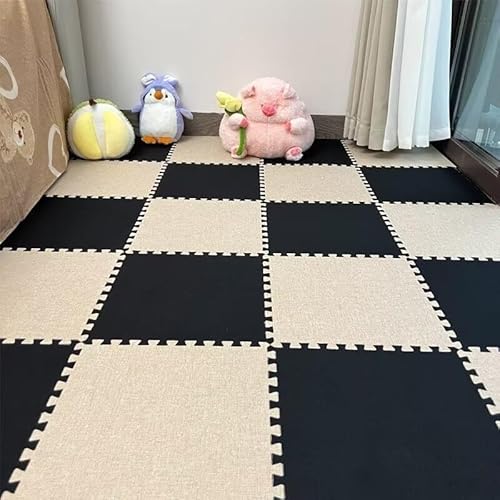 8 Stück 11,8 X 11,8 Zoll Weiche Puzzle-Schaumstoff-Bodenmatte Aus Leinen, rutschfeste Puzzle-Teppich-Spielmatte for Das Zimmer(Camel+Black) von NMVAWIPT