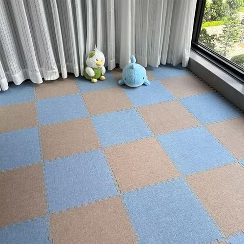 8 Stück 11,8 X 11,8 Zoll Weiche Puzzle-Schaumstoff-Bodenmatte Aus Leinen, rutschfeste Puzzle-Teppich-Spielmatte for Das Zimmer(Camel+Blue) von NMVAWIPT