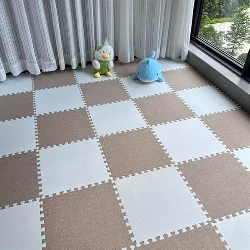 8 Stück 11,8 X 11,8 Zoll Weiche Puzzle-Schaumstoff-Bodenmatte Aus Leinen, rutschfeste Puzzle-Teppich-Spielmatte for Das Zimmer(Camel+White) von NMVAWIPT