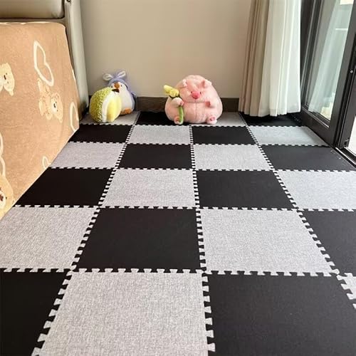 8 Stück 11,8 X 11,8 Zoll Weiche Puzzle-Schaumstoff-Bodenmatte Aus Leinen, rutschfeste Puzzle-Teppich-Spielmatte for Das Zimmer(Grey+Black) von NMVAWIPT