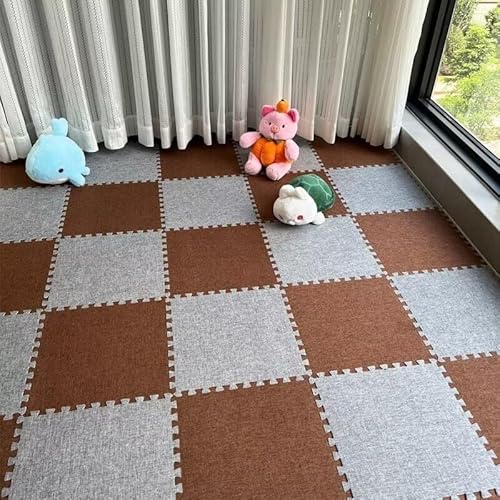 8 Stück 11,8 X 11,8 Zoll Weiche Puzzle-Schaumstoff-Bodenmatte Aus Leinen, rutschfeste Puzzle-Teppich-Spielmatte for Das Zimmer(Grey+Brown) von NMVAWIPT