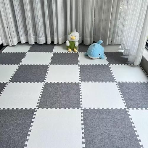8 Stück 11,8 X 11,8 Zoll Weiche Puzzle-Schaumstoff-Bodenmatte Aus Leinen, rutschfeste Puzzle-Teppich-Spielmatte for Das Zimmer(Grey+White) von NMVAWIPT