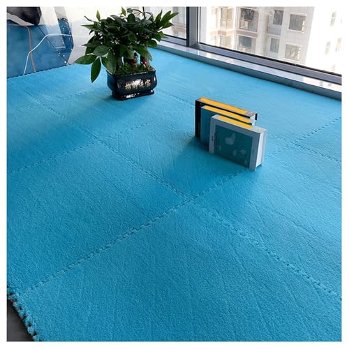 8 Stück Ineinander Greifende Quadratische Plüschschaum-Bodenfliesen, 10 Mm Dicke Flauschige Puzzle-Teppichfliesen, Kletterschaummatten for Das Zimmer(Dark Blue,60x60cm) von NMVAWIPT