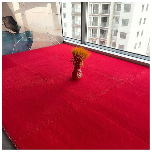8 Stück Ineinander Greifende Quadratische Plüschschaum-Bodenfliesen, 10 Mm Dicke Flauschige Puzzle-Teppichfliesen, Kletterschaummatten for Das Zimmer(Red,60x60cm) von NMVAWIPT