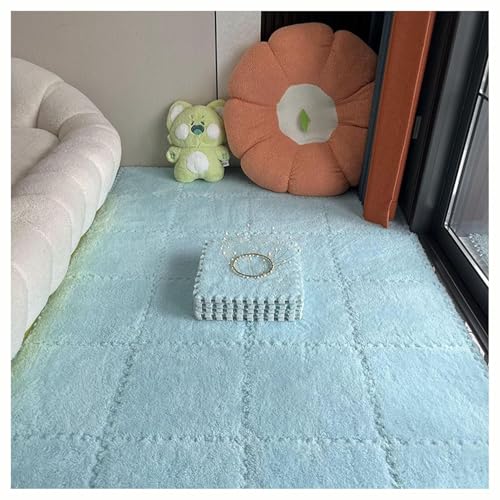 80-teilige Plüsch-Bodenmatte Aus Schaumstoff for Wohnzimmer Und Spielzimmer, 12 X 12 Zoll Große Quadrate, Flauschige Schaumstoffmatten-Fliesen(Blue) von NMVAWIPT