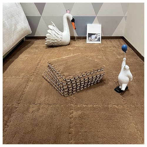 80-teilige Plüsch-Bodenmatte Aus Schaumstoff for Wohnzimmer Und Spielzimmer, 12 X 12 Zoll Große Quadrate, Flauschige Schaumstoffmatten-Fliesen(Dark Brown) von NMVAWIPT