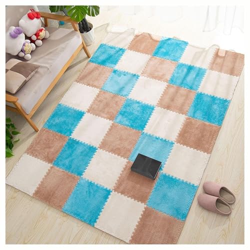 9 Ineinander Greifende Schaumstoff-Teppichfliesen for Schlafzimmer, 12 X 12 Zoll Plüsch-Puzzle-Teppich-Spielmatte for Den Kletterbereich, Bodenmattenfliesen(Light Brown+White+Dark Blue) von NMVAWIPT