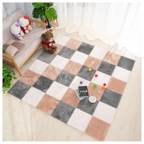 9 Ineinander Greifende Schaumstoff-Teppichfliesen for Schlafzimmer, 12 X 12 Zoll Plüsch-Puzzle-Teppich-Spielmatte for Den Kletterbereich, Bodenmattenfliesen(Light Brown+White+Gray) von NMVAWIPT