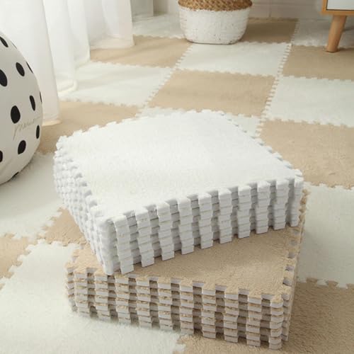 9 Stück 8,74 M² Große Quadratische Puzzle-Bodenmatte Aus Plüschschaum, Modulare, rutschfeste Spielbereichsteppiche, 30,5 X 30,5 X 1,1 cm(Apricot+White) von NMVAWIPT