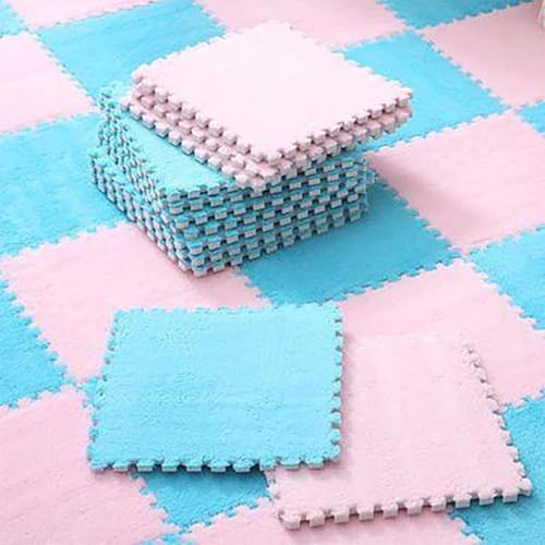 9 Stück 8,74 M² Große Quadratische Puzzle-Bodenmatte Aus Plüschschaum, Modulare, rutschfeste Spielbereichsteppiche, 30,5 X 30,5 X 1,1 cm(Blue+pink) von NMVAWIPT