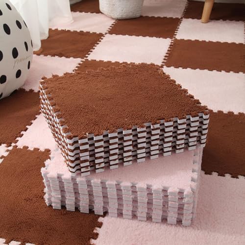 9 Stück 8,74 M² Große Quadratische Puzzle-Bodenmatte Aus Plüschschaum, Modulare, rutschfeste Spielbereichsteppiche, 30,5 X 30,5 X 1,1 cm(Coffee+Pink) von NMVAWIPT